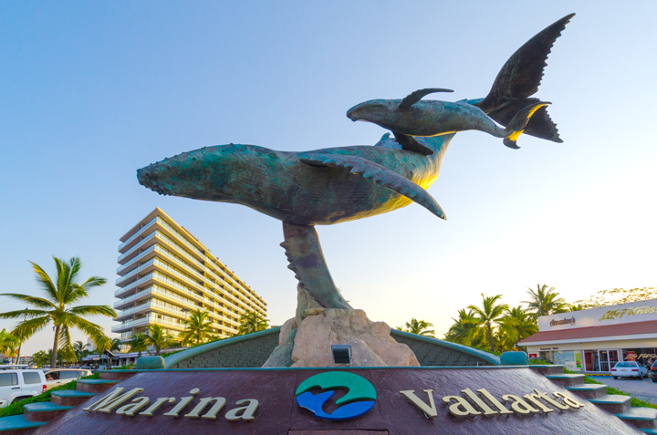 En la avenida Paseo de la Marina y Avenida Medina Ascencio está la icónica Ballena de Puerto Vallarta